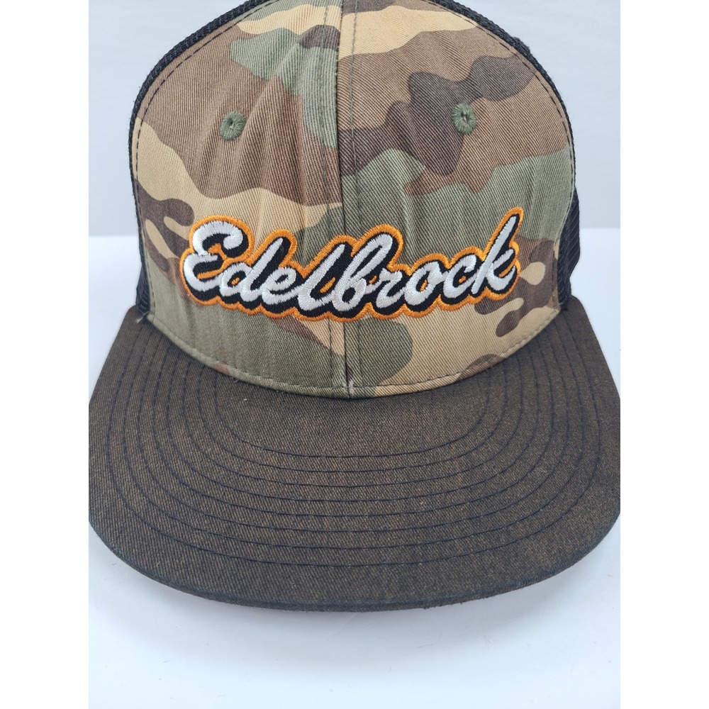 Edelbrock‎ Racing Trucker Hat Camo Black Mesh Snapback Flat Bill Cap Mens OSFM